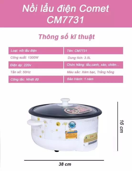 NỒI LẨU ĐIỆN 3.5 LÍT COMET CM7731