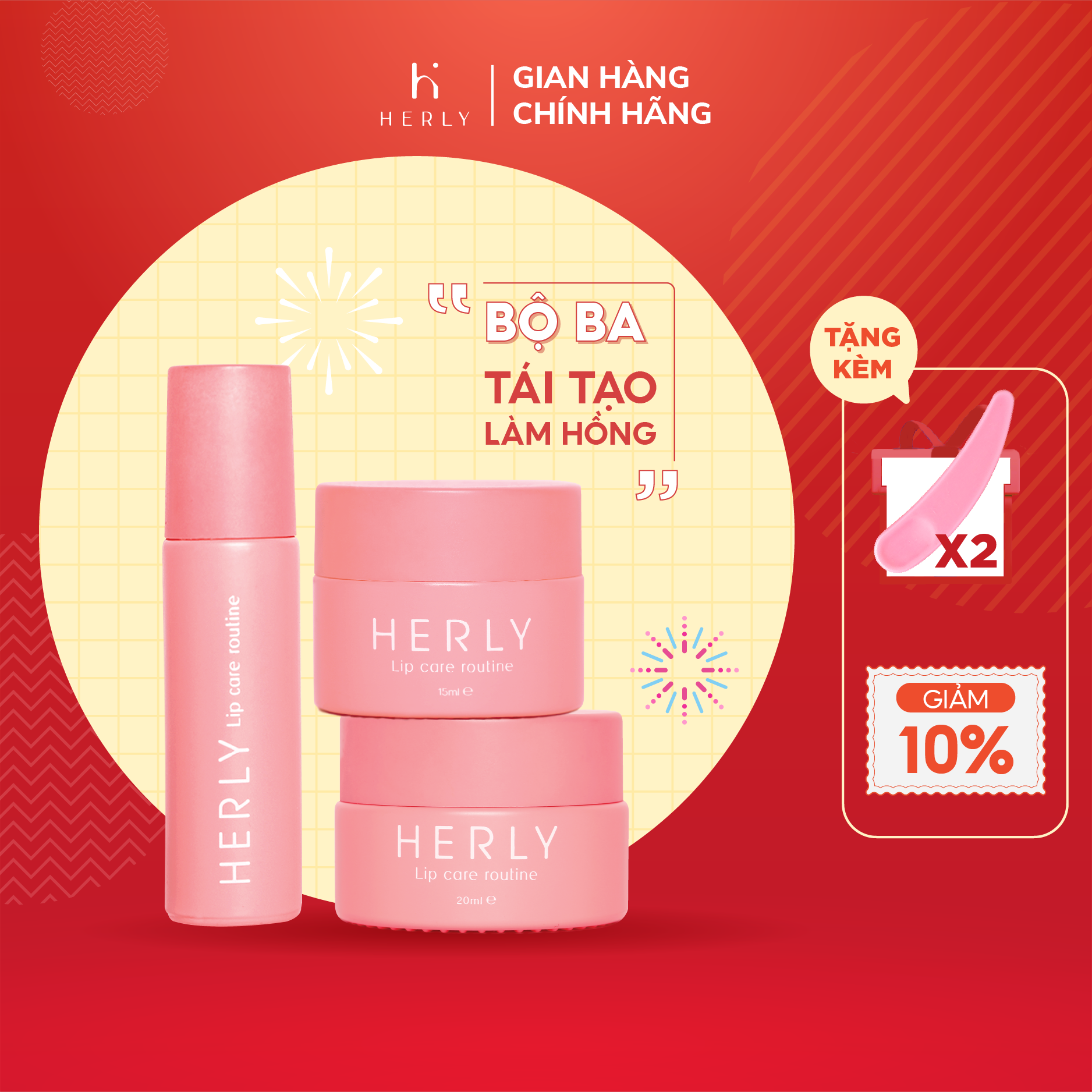 Bộ 3 Sản Phẩm Tẩy Trang Tẩy Tế Bào Chết Dưỡng Môi Chuyên Sâu HERLY Làm