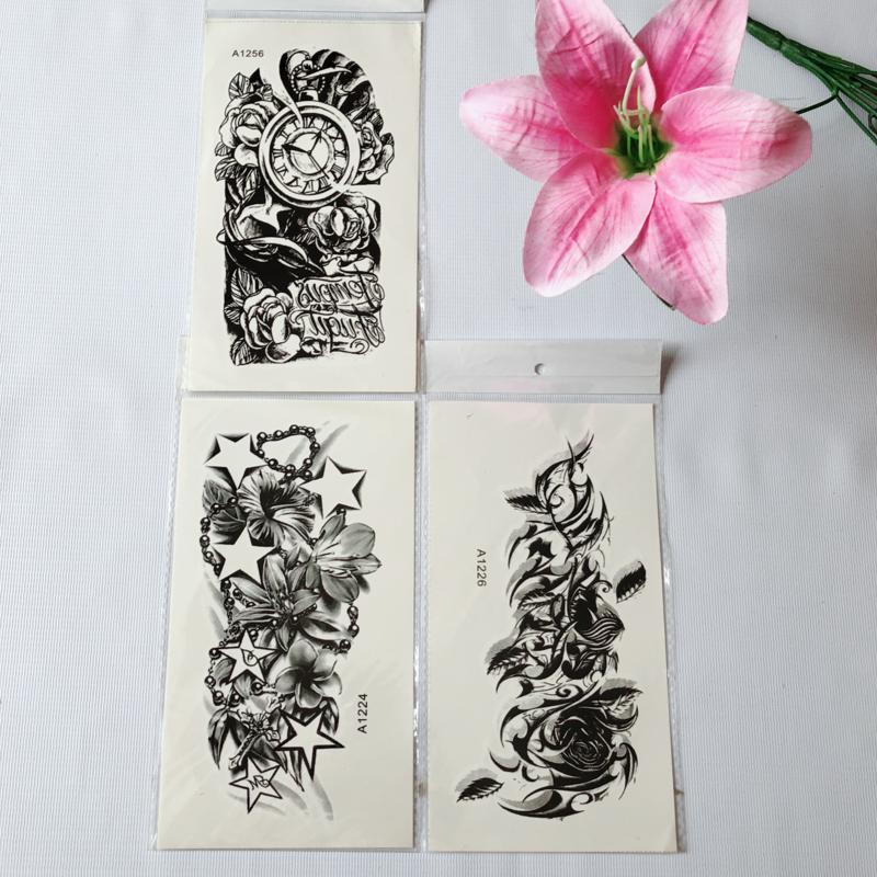 [HCM]Combo 3 tấm hình xăm dán 12x19cm Đồng Hồ Hoa Hồng trắng đen (Tặng ngay 1 tấm đồng size khi mua 2 combo)
