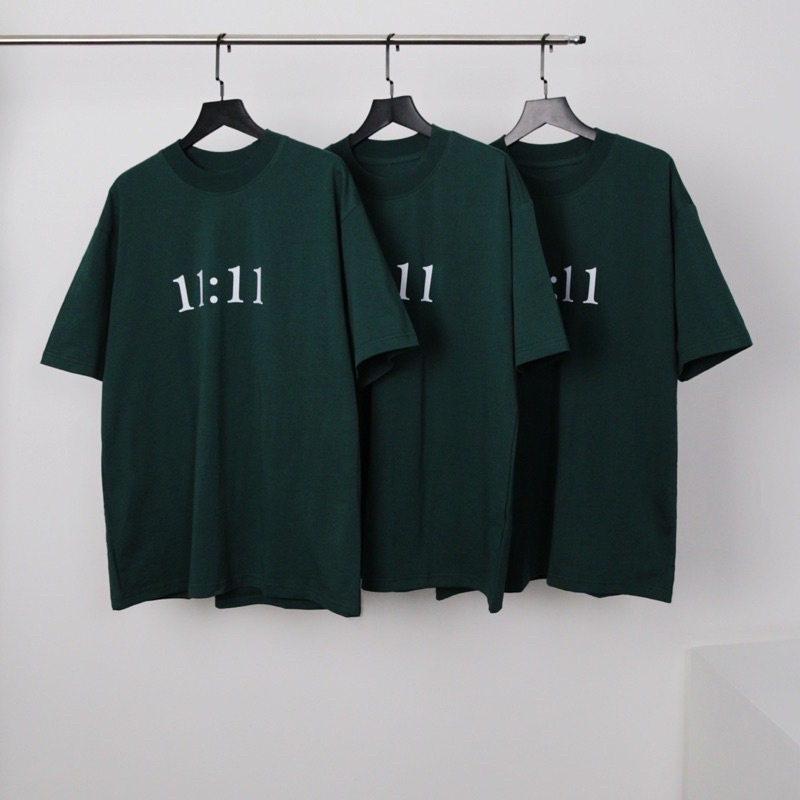 Áo thun tay lỡ unisex 11:11 màu xanh lá 🖤 nam nữ unisex 🖤áo phông cổ tròn form rộng jejul.store❤️