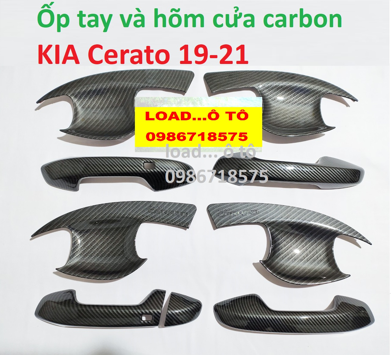 Bộ ốp tay nắm và hõm cửa xe kia cerato 2019-2021 mẫu vân carbon cao cấp