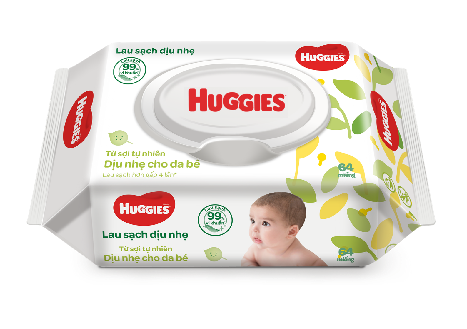 [QT từ LZD] Gói khăn ướt Huggies không mùi 64 tờ