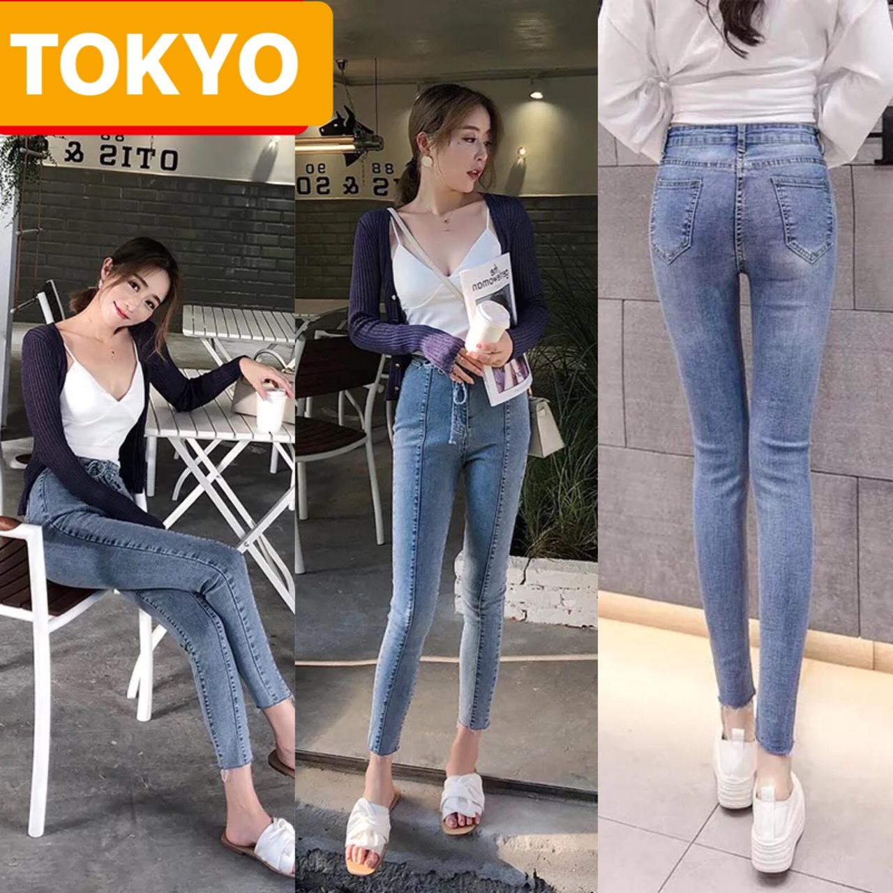 QUẦN JEAN NỮ CHẤT BÒ XANH THẮT NƠ LƯNG CAO NÂNG MÔNG MIKITAKA CAO CẤP TOKY-32 - TOKYO FASHION