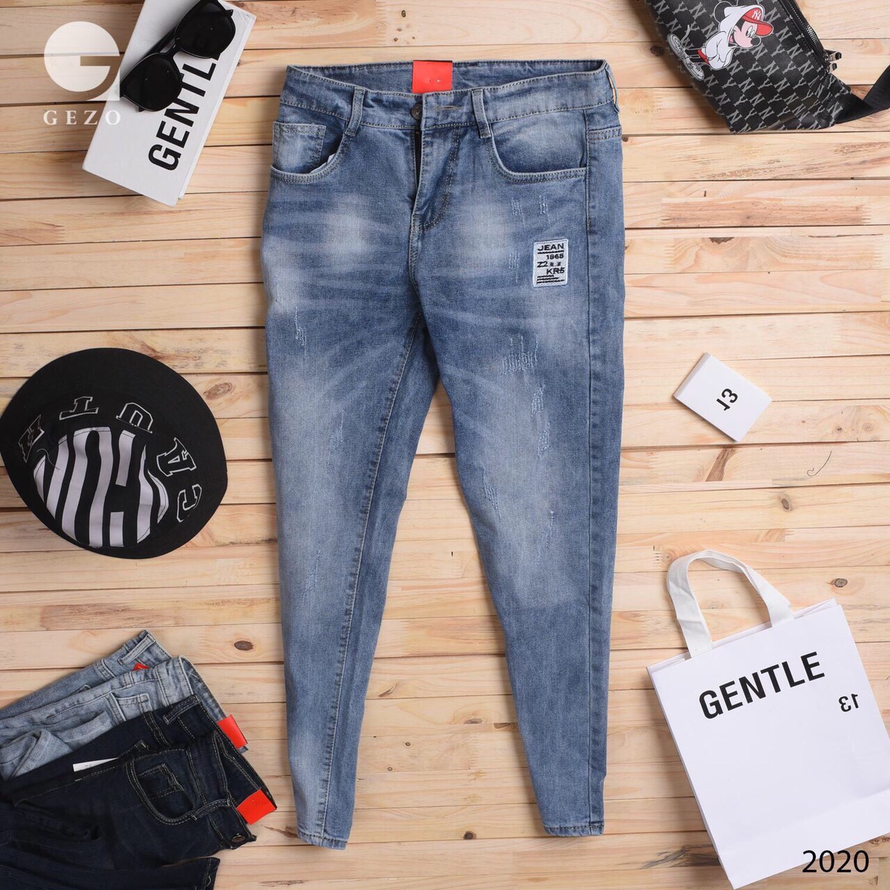 [HCM][ HÌNH THẬT ] QUẦN JEAN NAM MÀU XANH THÊU LOGO ĐẸP CHẤT BÒ CO GIÃN PHONG CÁCH TRỜI TRANG HÀN QUỐC THỎ TÂY SHOP94 QJN19