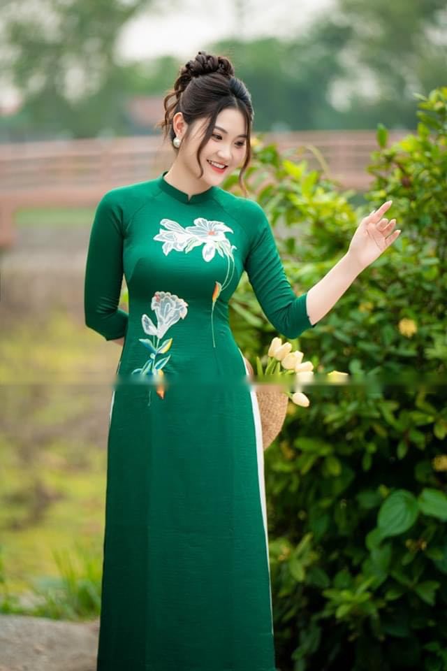 Bộ áo dài lụa tây thi thêu cao cấp