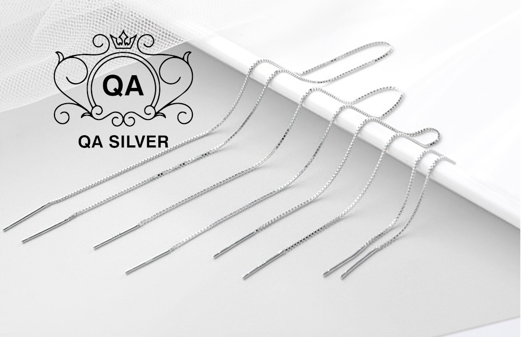 Khuyên tai bạc 925 dài sợi mảnh lụa bông nữ tua tối giản S925 CHAIN QA SILVER Earrings EA190815