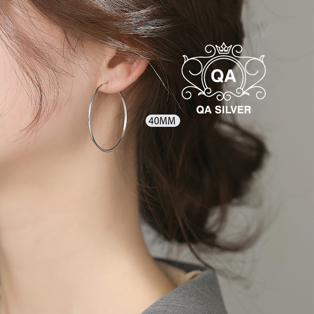 Khuyên tai bạc 925 tròn bản to bông nữ big size chốt lẫy S925 HOOP QA SILVER Earrings EA170401