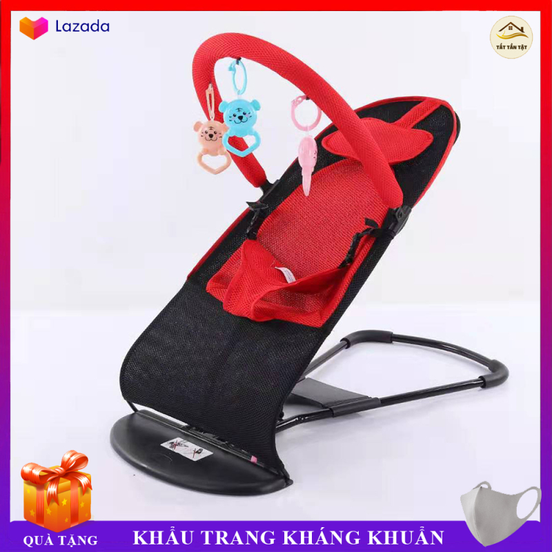Ghế Rung Nhún Cao Cấp có móc treo đồ chơi và gối đầu cho bé, thiết kế khung thép dẻo chắc chắn an toàn cho bé