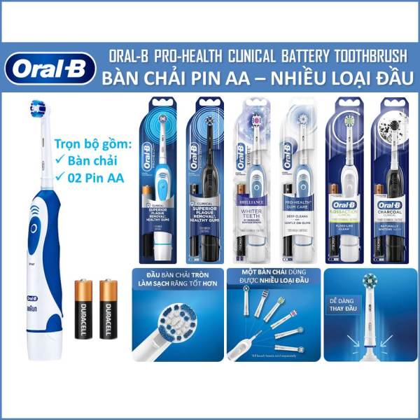 Bàn Chải Đánh Răng Pin Oral-B Clinical - Nhiều loại đầu - Dùng Pin AA - Hẹn giờ 2 phút