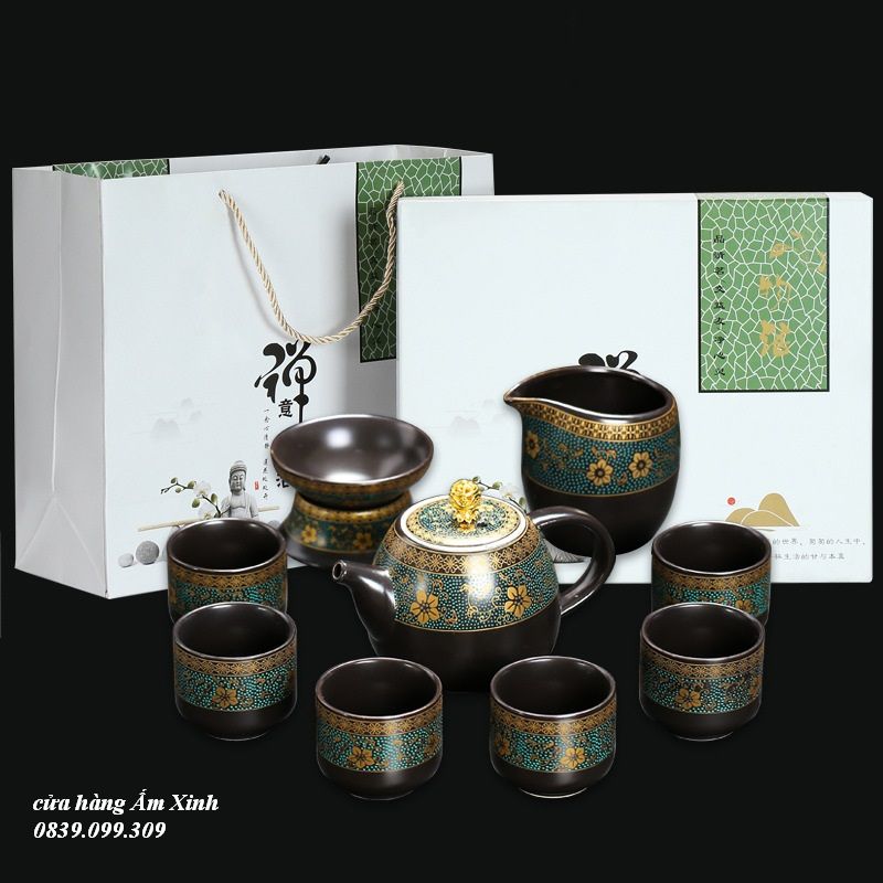 Bộ ấm chén sứ pha trà đạo (đầy đủ như hình)