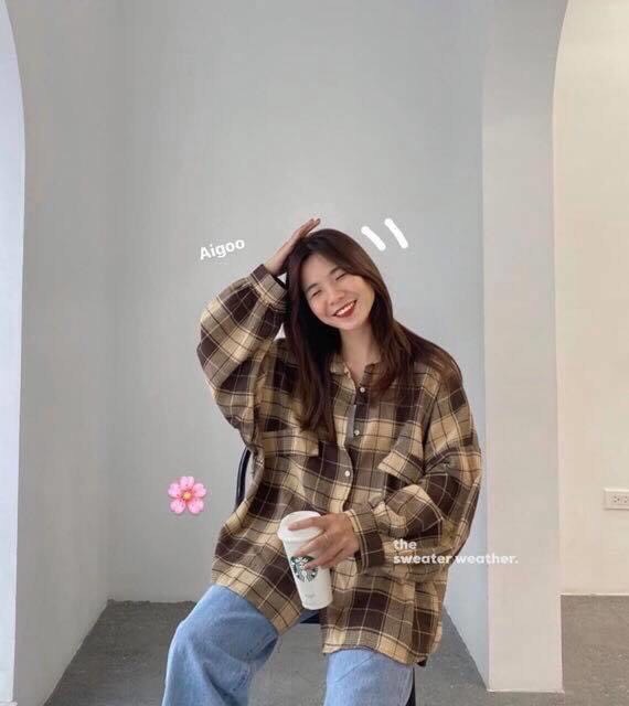 [HCM][Có ảnh thật] Áo sơ mi form rộng sọc caro trendy