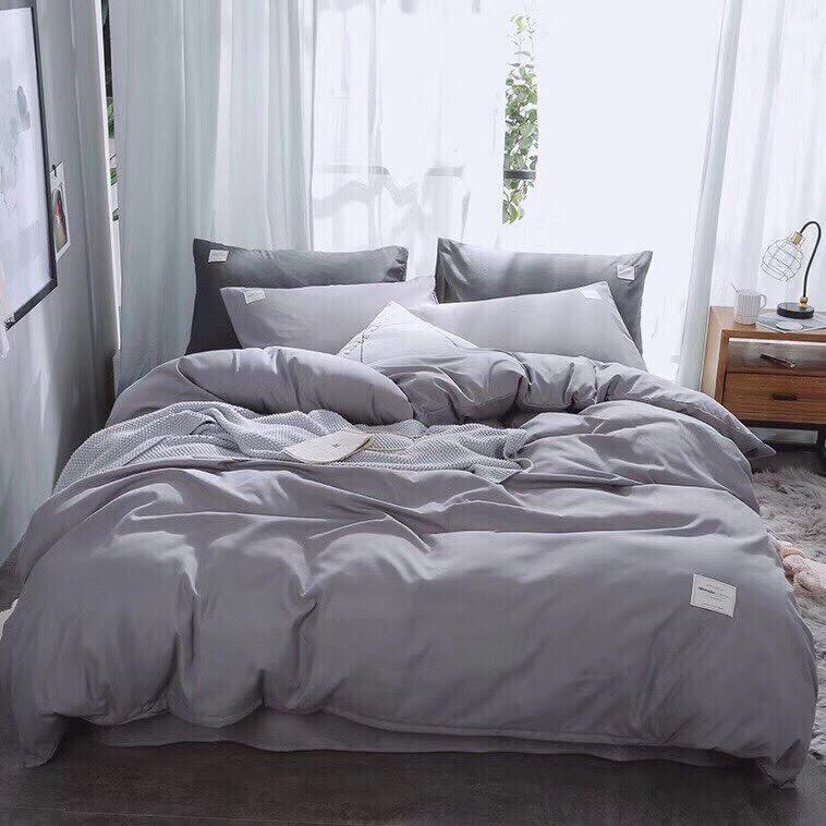 Bộ chăn ga gối Cotton nhập Basic ghi.