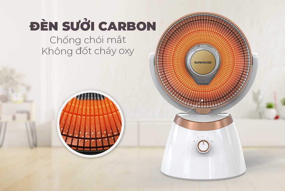 Quạt sưởi carbon Sunhouse SHD7008 + tặng dao làm bếp màu đen