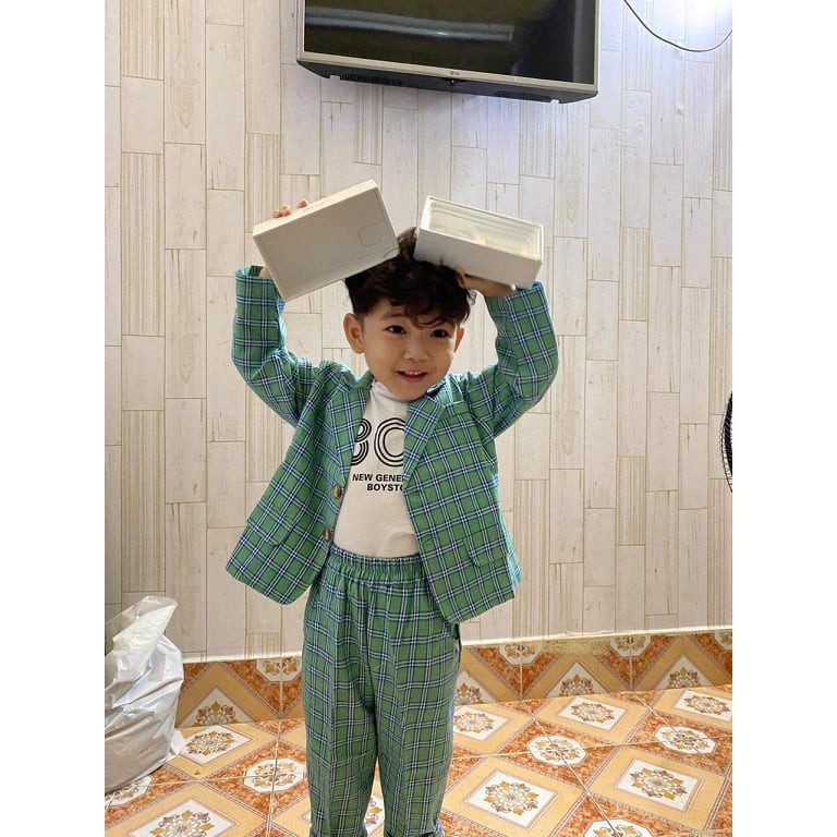 Bộ Vest kẻ xanh bé trai ALLY_K112