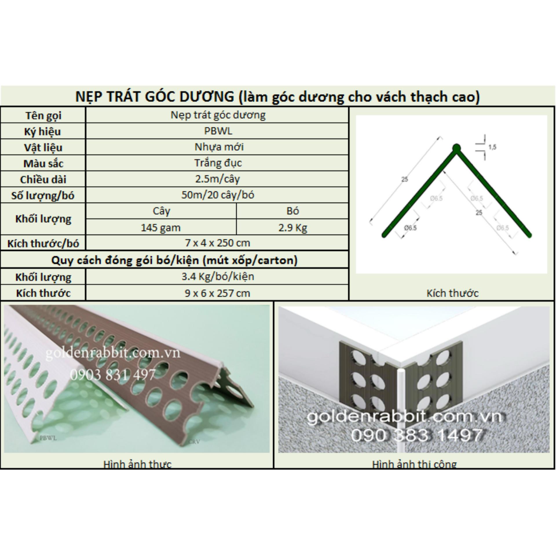 [HCM]NẸP TRÁT GÓC DƯƠNG PBWL