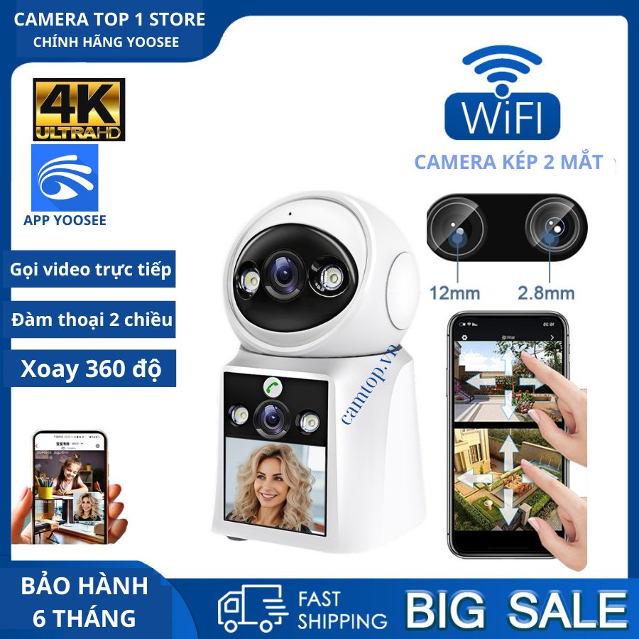 Camera Yoosee 2 Mắt Xoay 360 độ gọi video trực tiếp đàm thoại 2 chiều