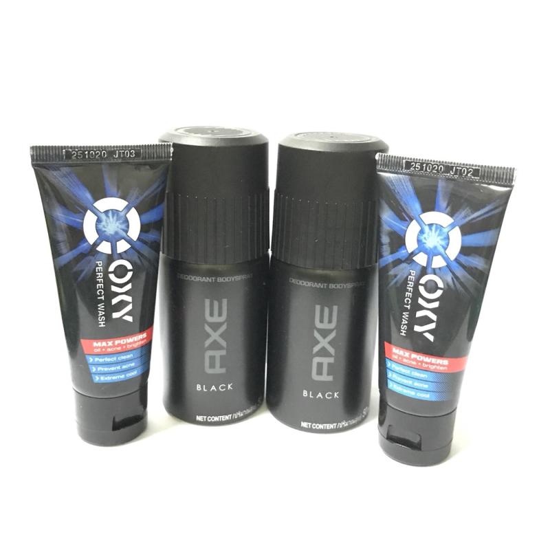 Combo 4 món : 2chai xịt khử mùi axe or nivea 50ml + 2sữa rửa mặt oxy 25g + Tặng kèm 5 gói dầu gội clear
