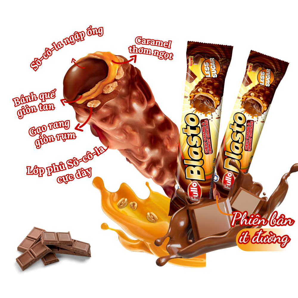 [ÍT ĐƯỜNG] Bánh Xốp Sôcôla Fullo Blasto Less Sugar (Hộp 12 cái)