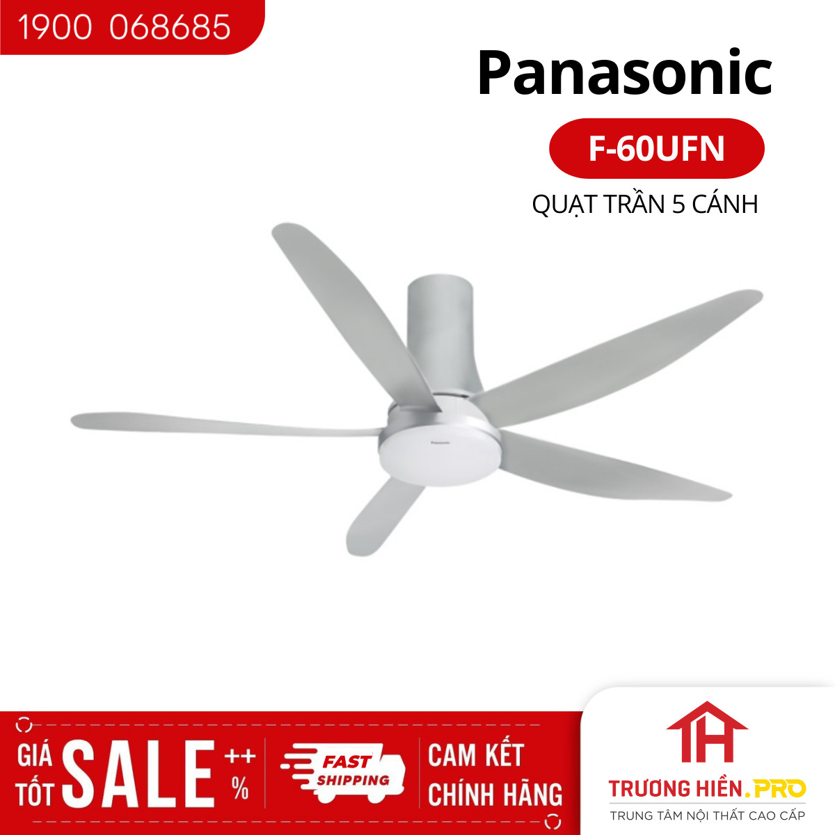 Quạt trần điều khiển từ xa tích hợp đèn led panasonic f-60ufn 5 cánh - hàng chính hãng