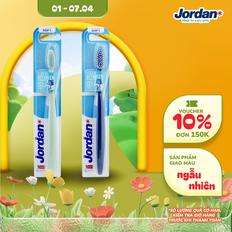 Bộ 2 Bàn chải đánh răng Jordan Clean Between lông siêu mềm 0.01mm bảo vệ nướu nhạy cảm, xuất xứ Na Uy