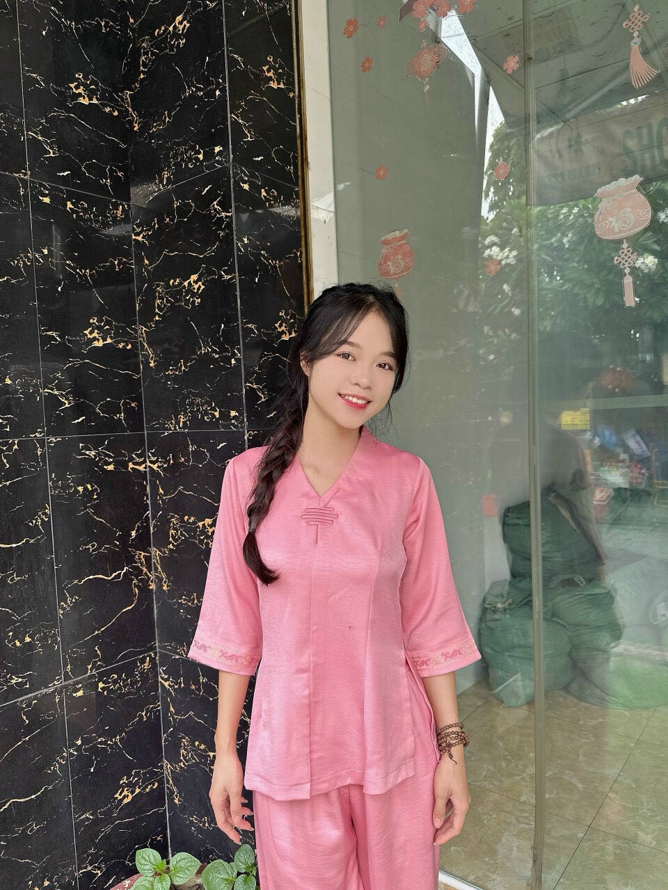 Đồ Lam Đi Chùa # Bộ Lua Cổ Tim Trơn # Quần Áo Nữ
