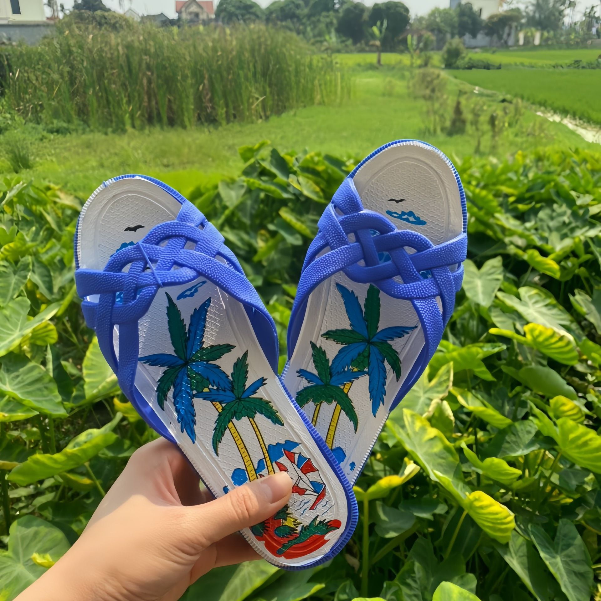 Dép Nhựa Nữ Quai Ngang Đan Lưới Cây Dừa Đi Trong Nhà, Đi Mưa Chống Trơn Trượt iDép DL042