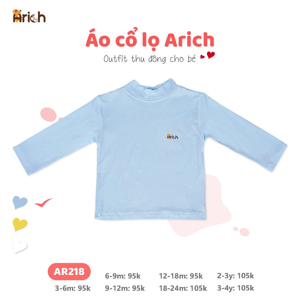 Áo  CỔ LỌ dài tay giữ nhiệt 3cm cho bé
