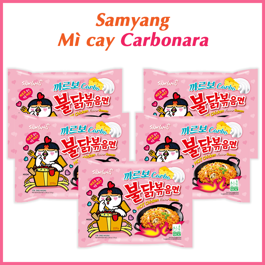 5 Gói Mì Khô Gà Cay Carbonara Samyang (130g/gói)