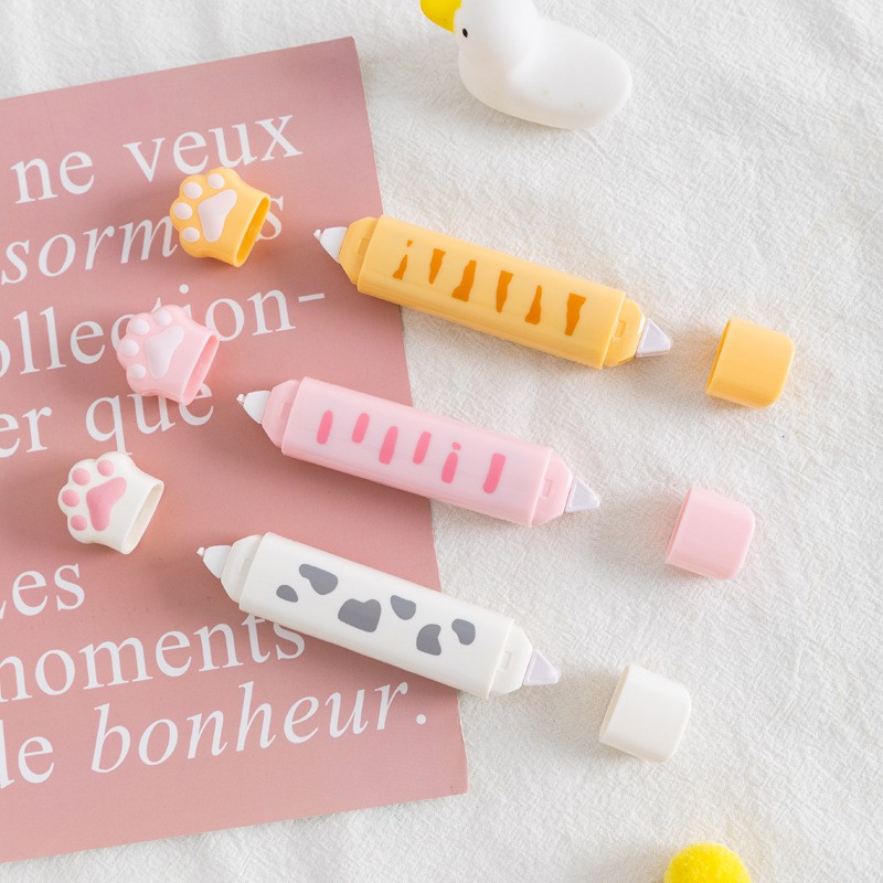 Bút xóa kéo chống nhăn kiêm Keo dán - bút xóa 2 đầu hình chân mèo dễ thương -vpp Tue Minh