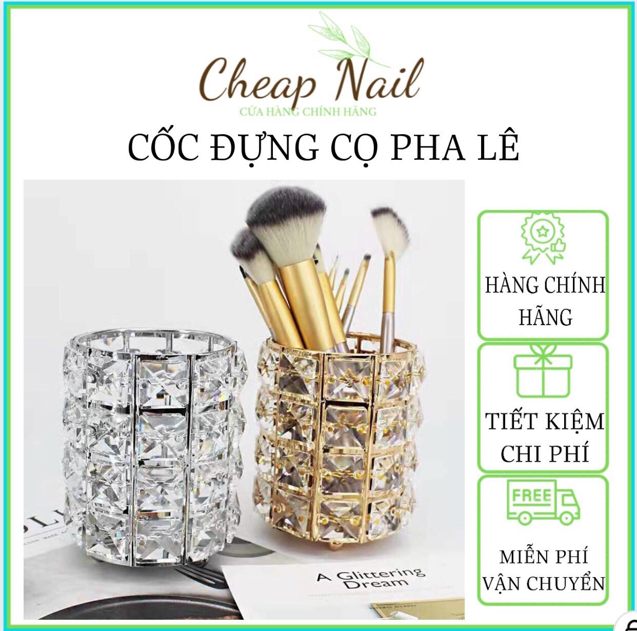 Lọ đựng cọ trang điểm, cốc đựng cọ làm móng pha lê cao cấp