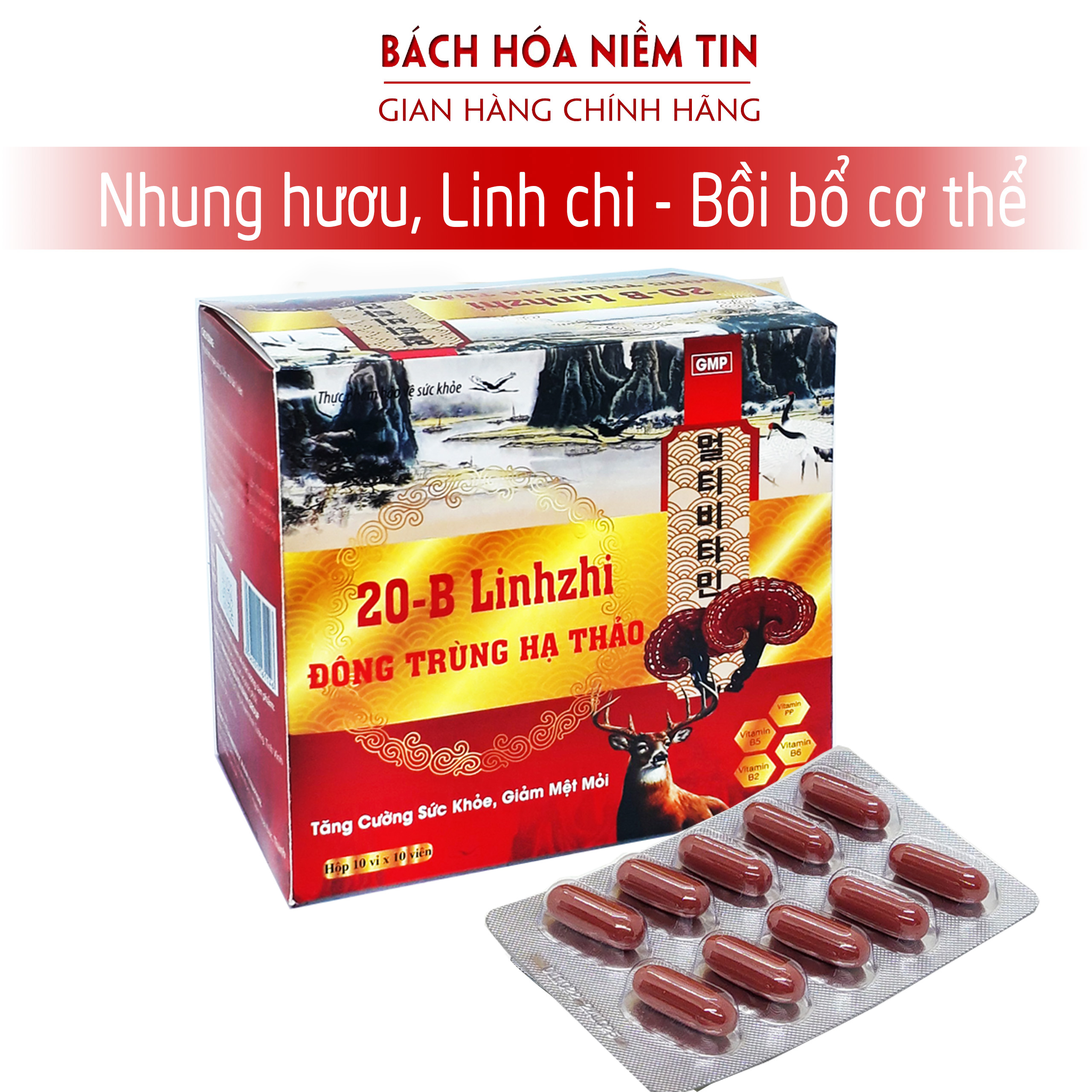 Viên uống giảm mệt mỏi suy nhược cơ thể Multivitamin B20-  Giúp tăng cường sức đề kháng giảm mệt mỏi - Bổ sung vitamin và khoáng chất kết hợp Linh chi Nhung Hươu - Hôp 100 viên Hàng chính hãng