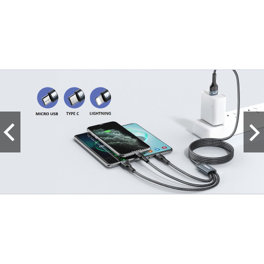 Cáp Sạc Remax 3 Đầu IPHONE - MICRO USB - TYPE C Dây Dù RC-070TH