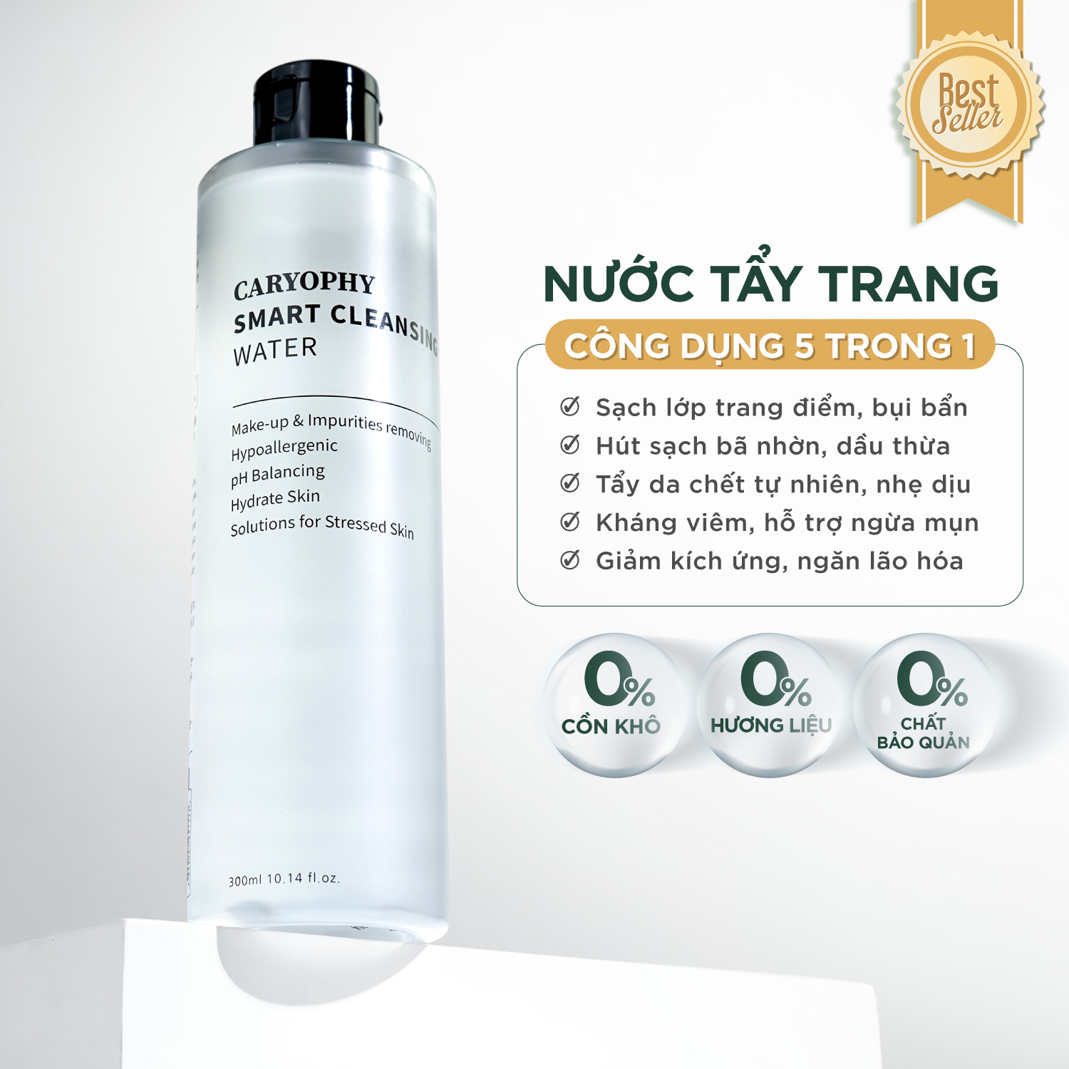 Combo 4 Sản Phẩm Giảm Mụn, Ngừa Thâm Do Mụn Caryophy (Tẩy trang + Sữa rửa mặt + Toner + Serum)