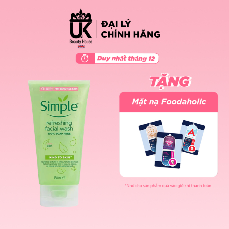 [HCM]Sữa Rửa Mặt Simple Gel Kind To Skin Refreshing Facial Wash Gel 150Ml nhập khẩu