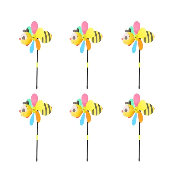 6Pcs Bee Wind Spinners Pinwheels 3D Animal Windmills Garden Stakes Ornaments for Lawn Yard Patio Party Decor