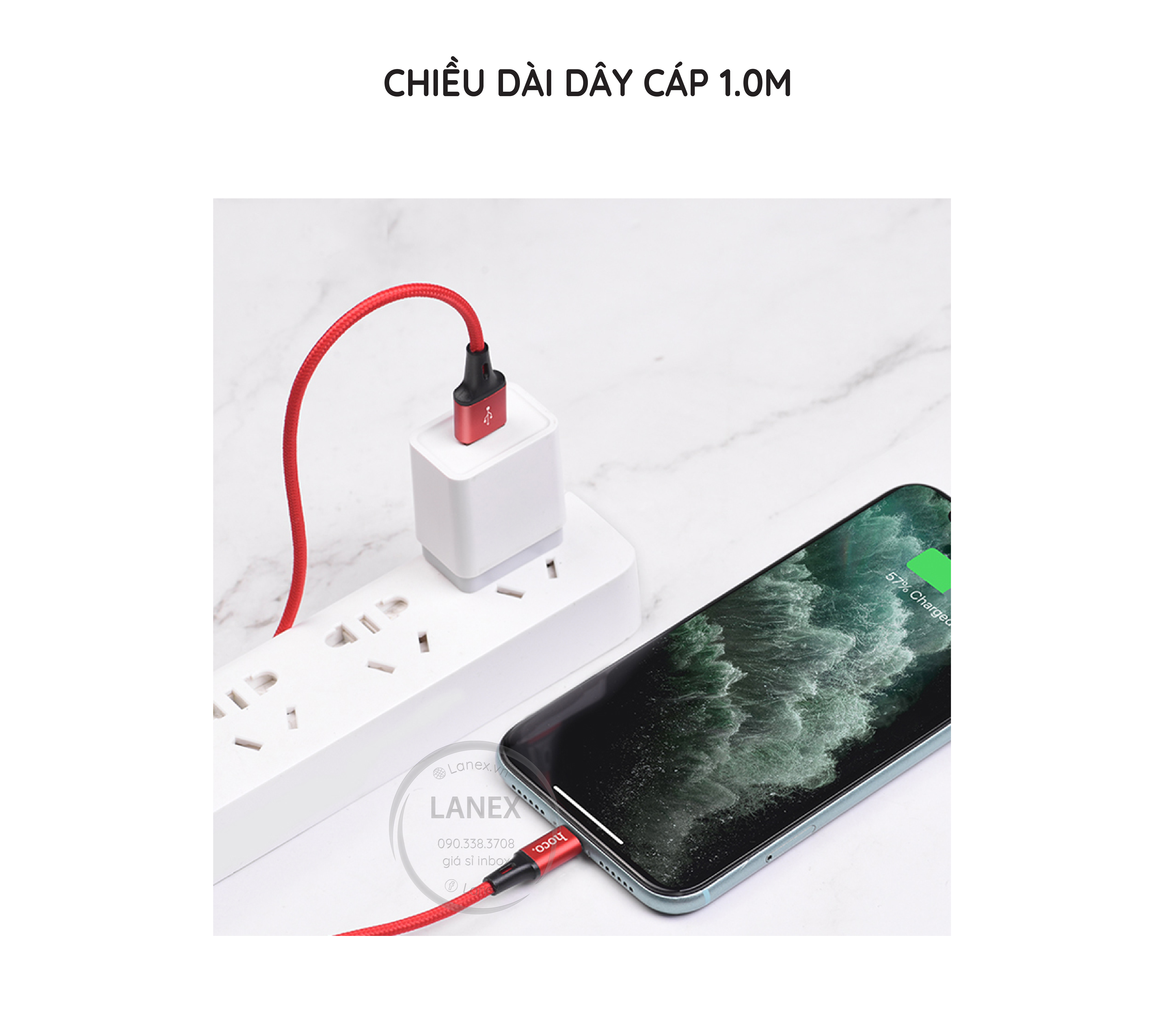 Cáp Sạc Nhanh Hoco Du10 Dây Dù Lightning 3.0a Dài 1.0m