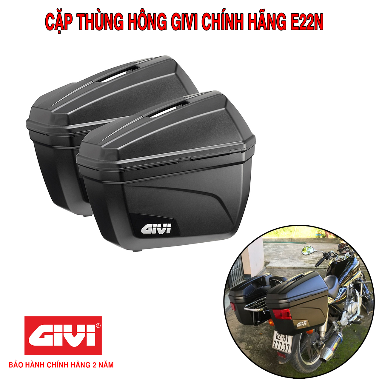 Cặp Thùng Hông Givi E22N 22 Lít Chính Hãng - Bảo Hành 2 Năm
