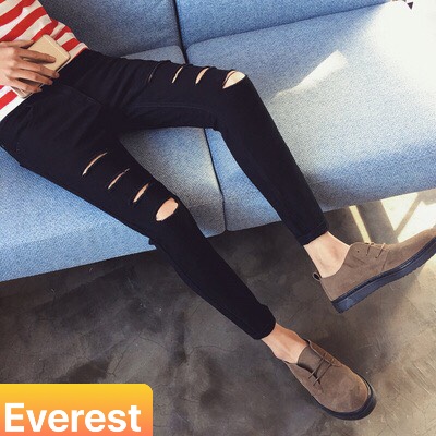 QUẦN JEAN NAM CHẤT BÒ ĐEN CẠP RÁCH CAO CẤP RÁCH GỐI SIÊU CO GIÃN EV-49 EVEREST FASHION