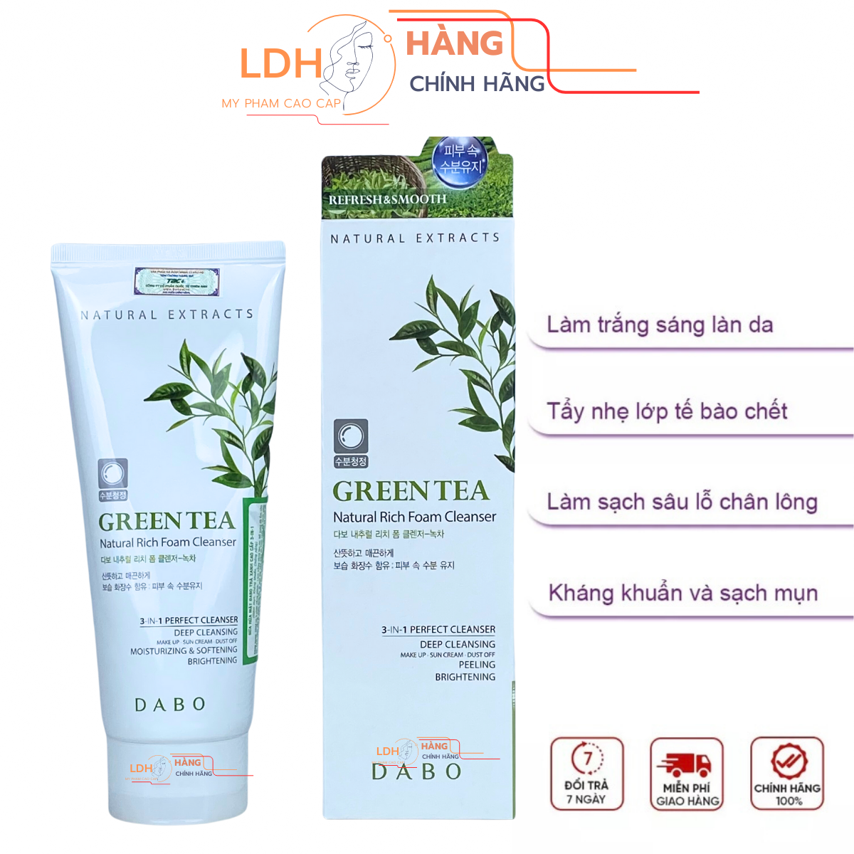 Sữa rửa mặt hàn quốc dabo trà xanh 3 in 1