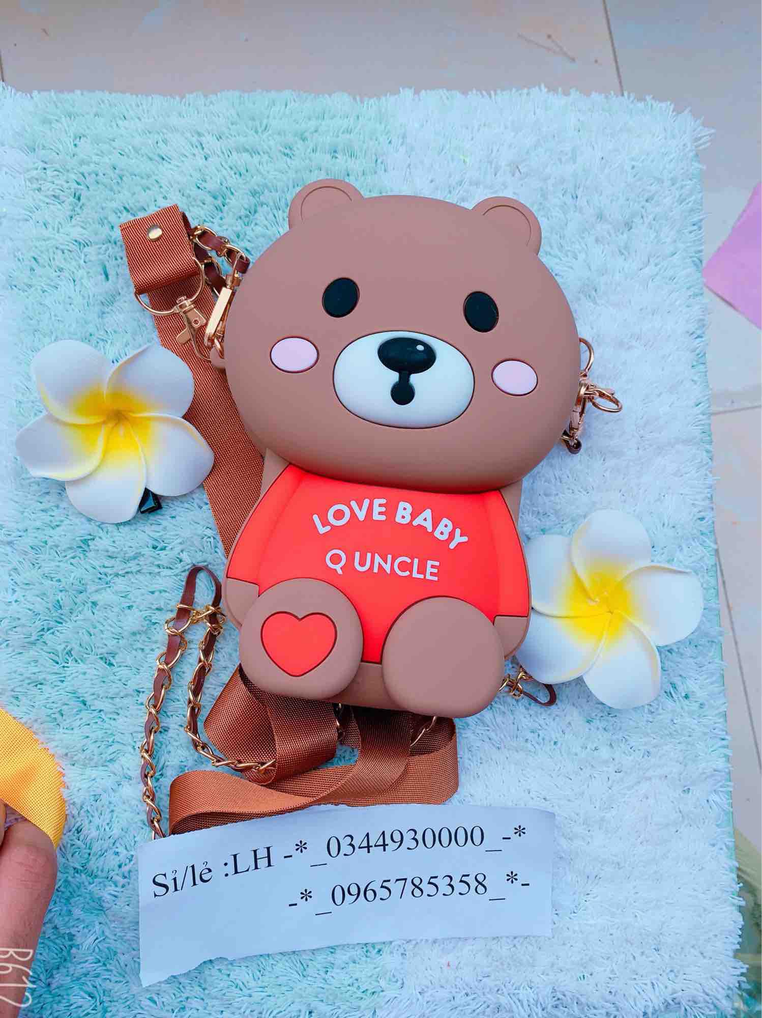 Túi gấu silicon brow love baby 2 dây