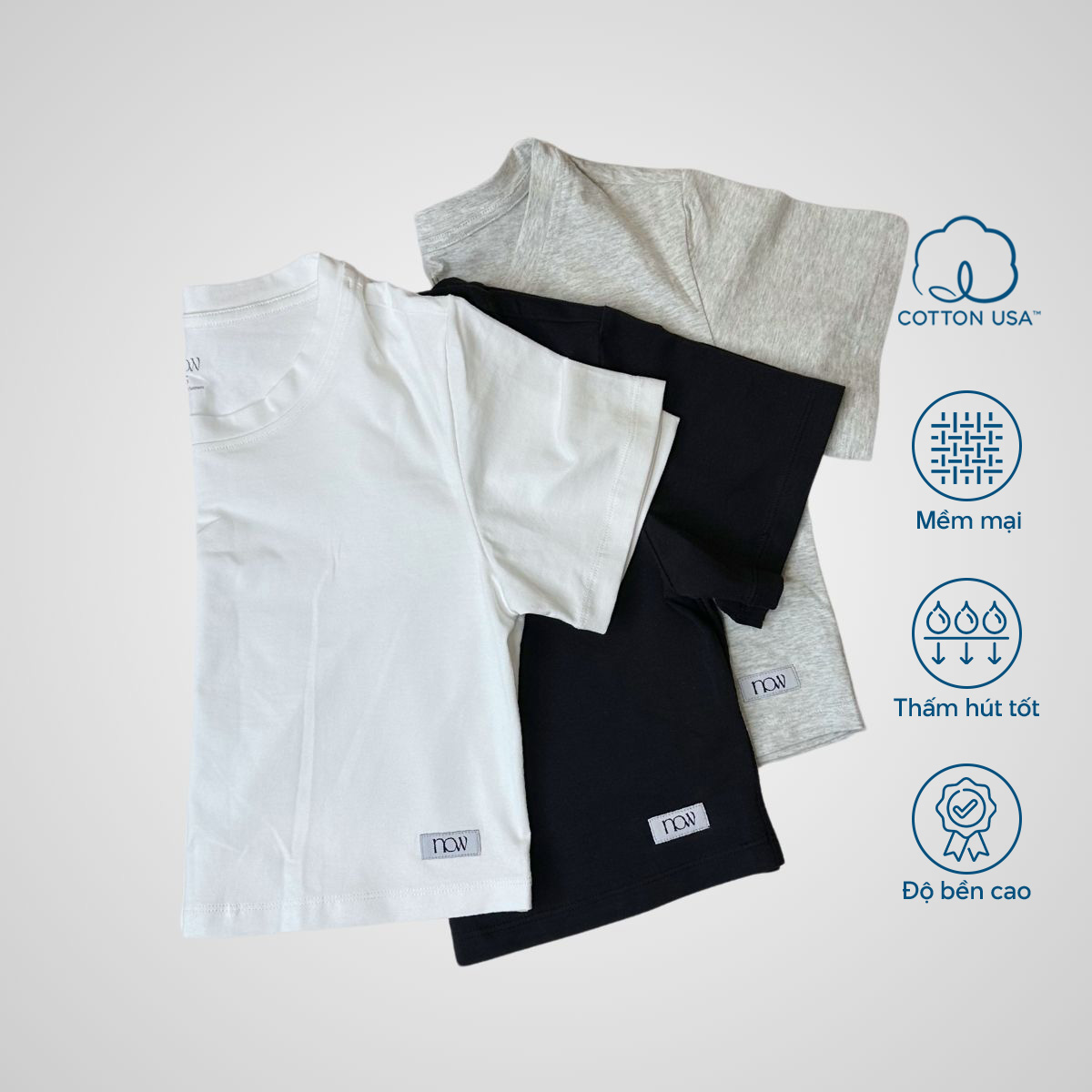 COMBO 3 áo thun mặc nhà Basic Tee cotton USA - NOW Wear