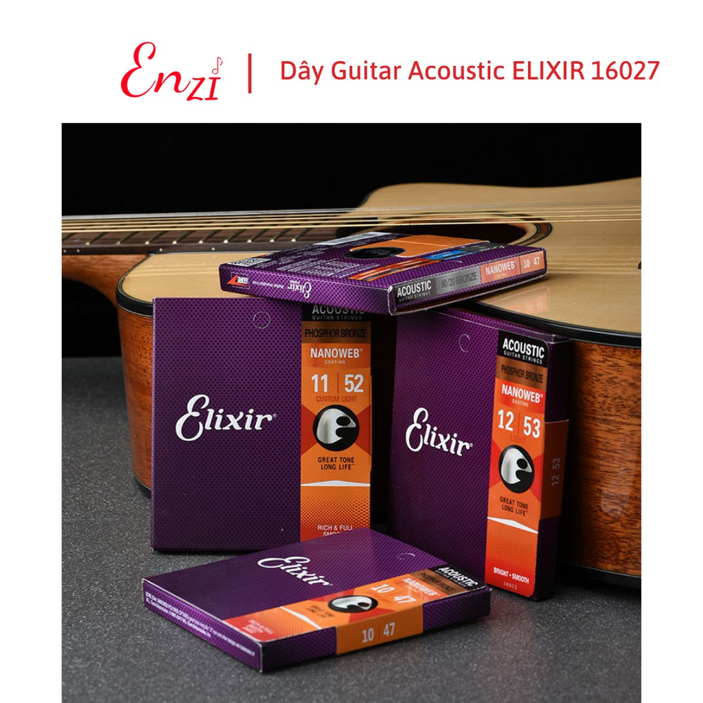 Dây đàn guitar acoustic elixir 16027 Phosphor Bronze Nanoweb cỡ 11 dây đàn Elixir 16052 và 16002 Enzi