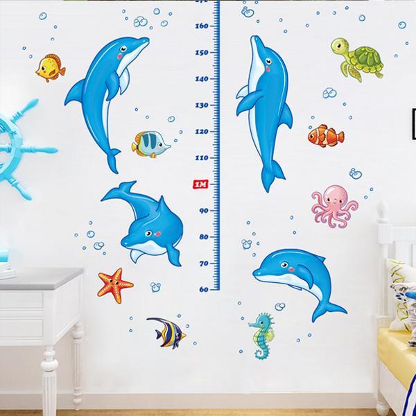 [HCM]Decal dán tường thước đo cá heo xanh mẫu 2