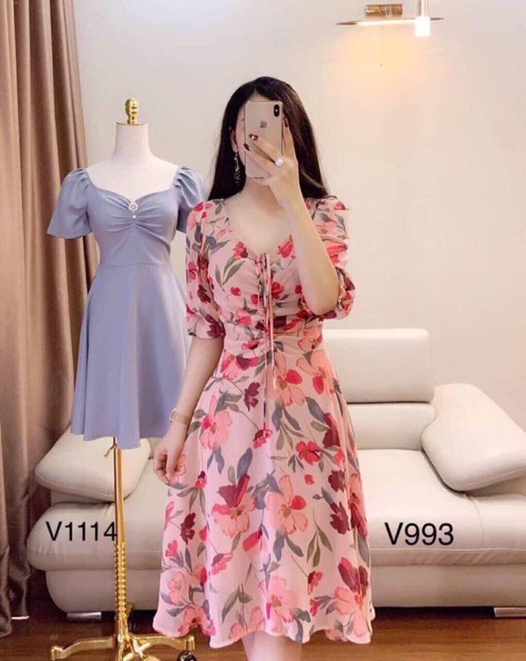Đầm Voan Hoa Rút Dây Thời Trang Yoomi [ Fashion New ]