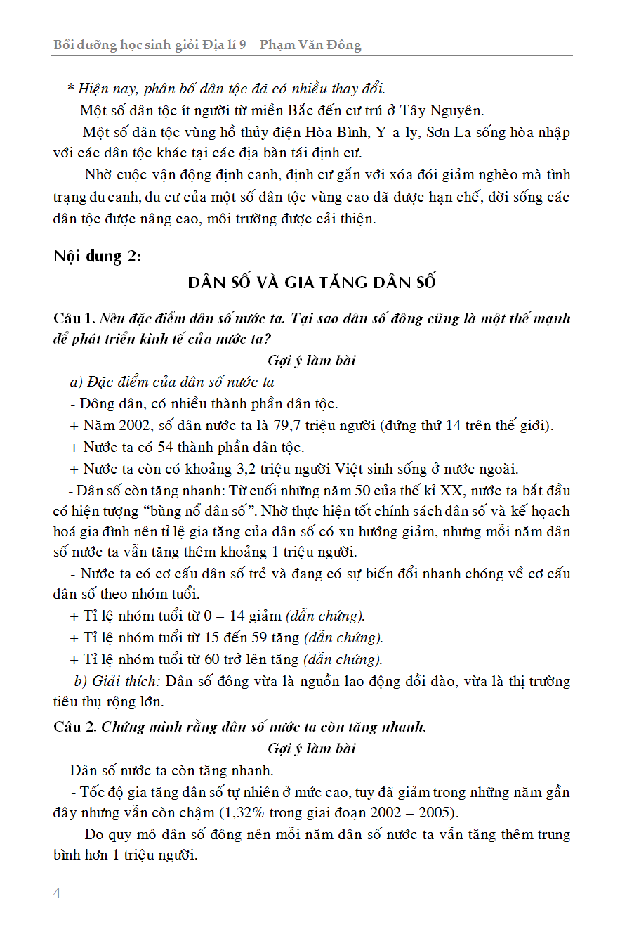BỒI DƯỠNG HỌC SINH GIỎI ĐỊA LÍ 9