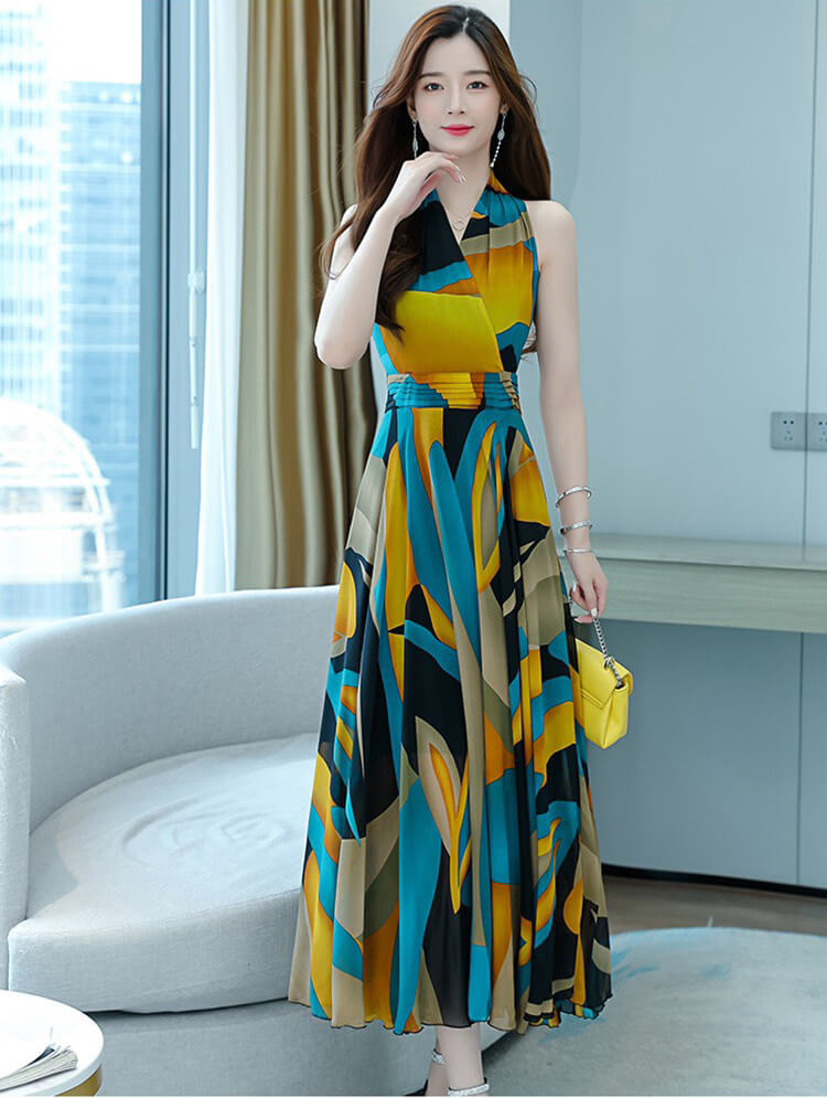 Đầm maxi cổ yếm chéo KC51295