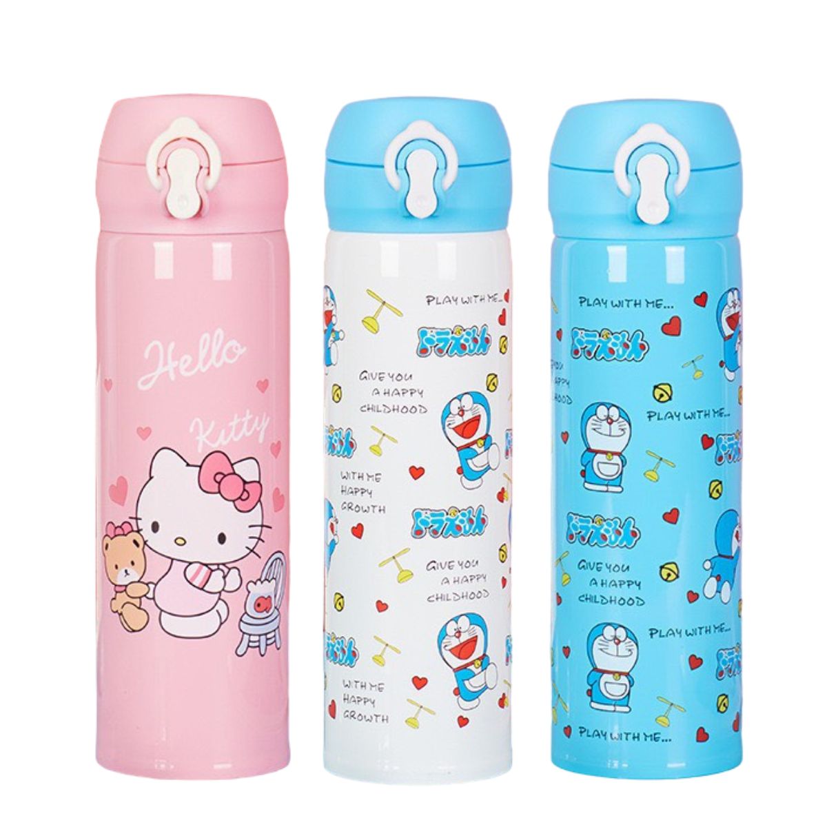 500ml stainless steel thermos bottle 304 flip design with hook and loop, high quality baby water bottle for school