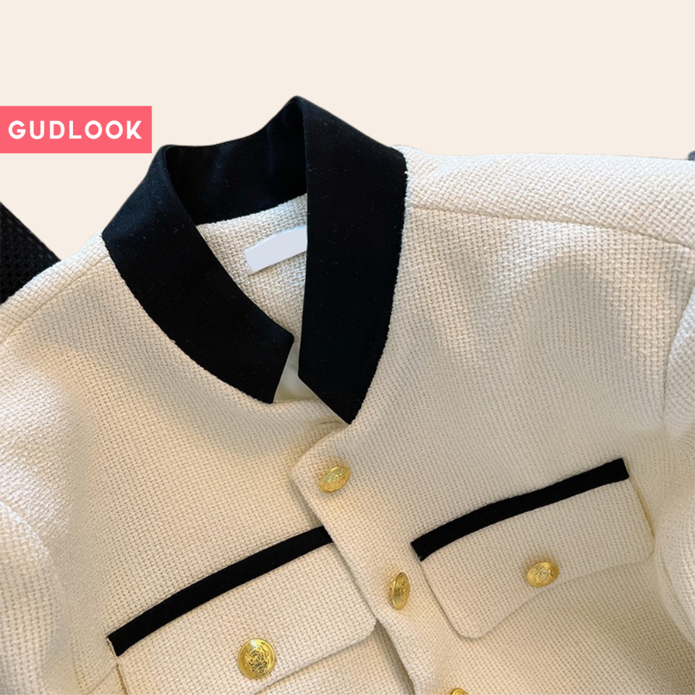 Áo Dạ GUDLOOK phối tay sơ mi dáng lửng trắng đen