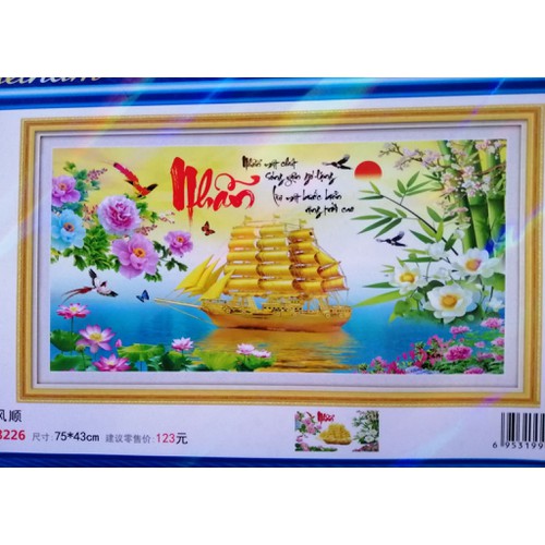 [HCM]Tranh thêu chữ thập chữ Nhẫn thuận buồm xuôi gió X8226 - kích thước 75 * 43