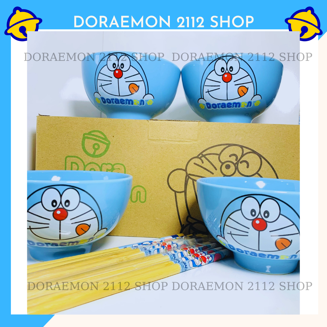 COMBO 4 chén sứ + 4 đôi đũa Doraemon